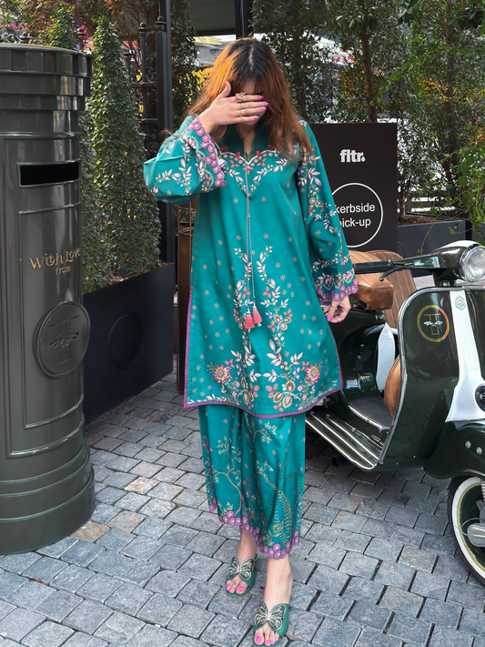 Sehrish Kanwal K-Ord Crepe Printed Co-Ord Set-Sage