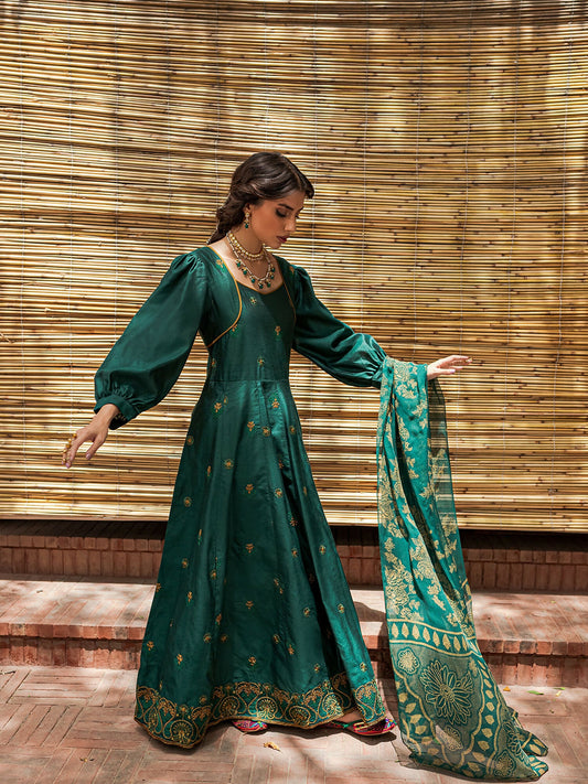 Mannat Clothing Chambray Kattan Printed Dupatta-Zamurd