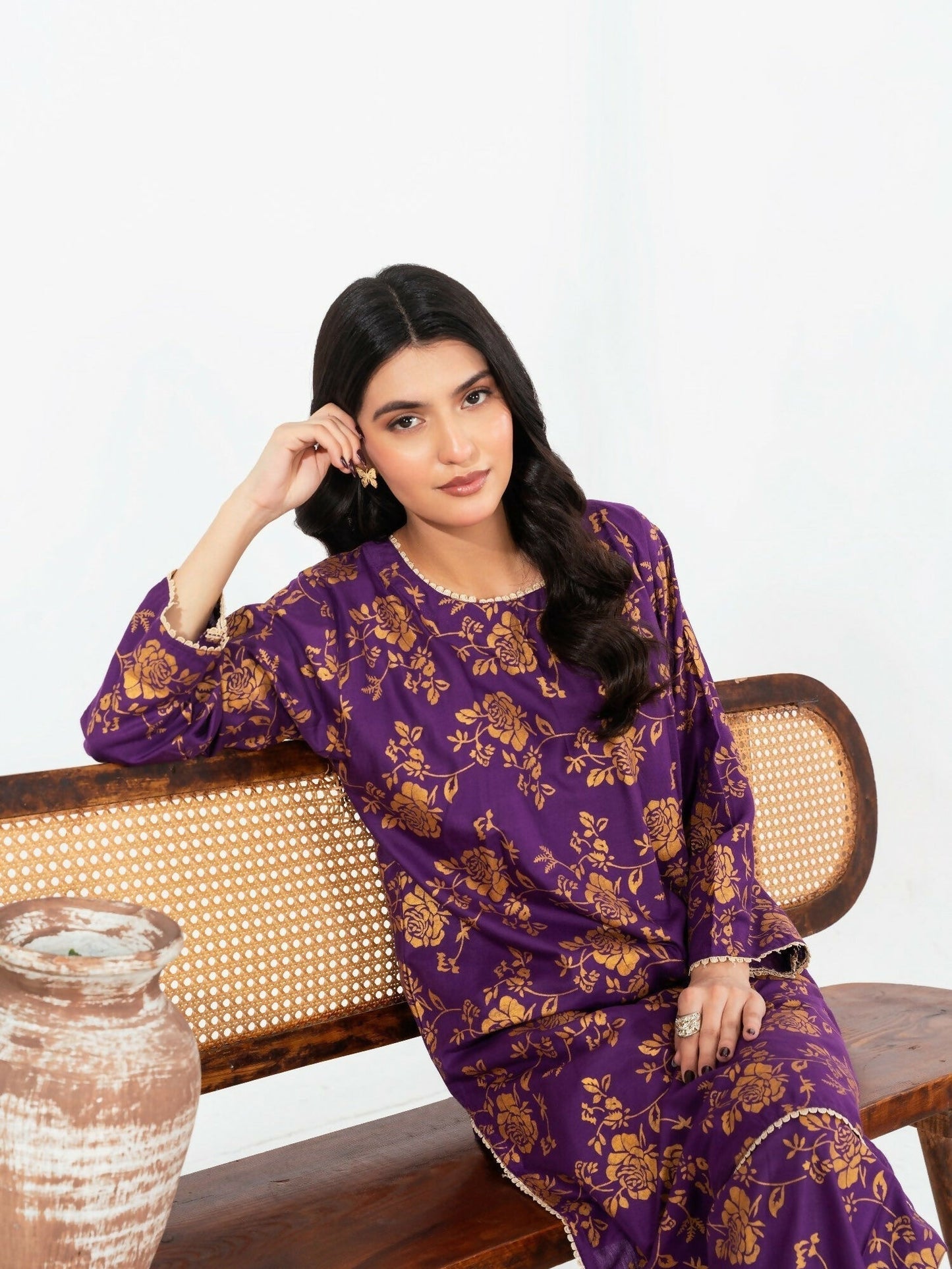 Stylish Collection Enchant Pret Linen Printed Co-Ord Set-Rose Purple
