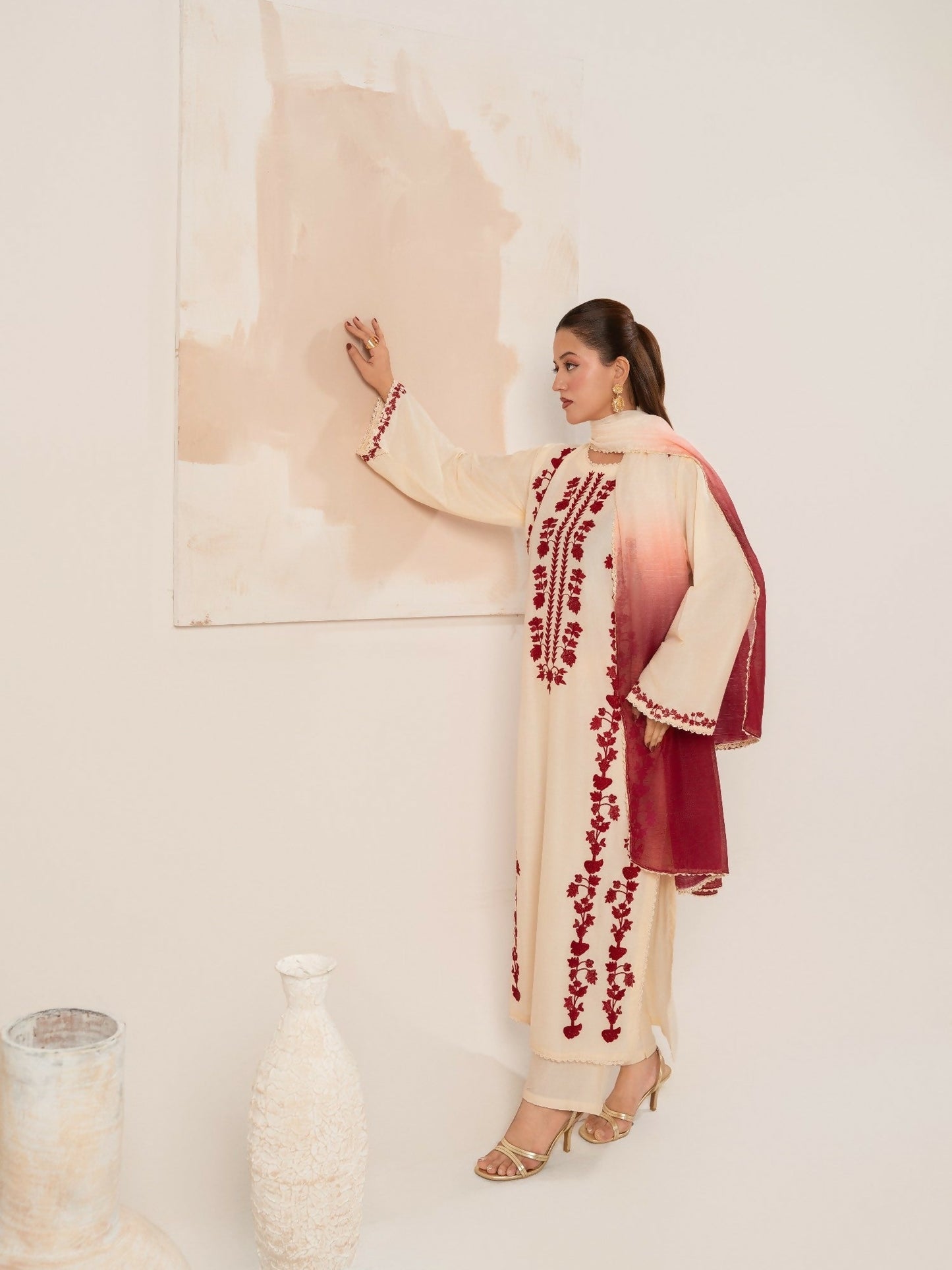 Stylish Collection Luxe Edit Linen Embroidered Stitched 3-Piece Suit-Aizal