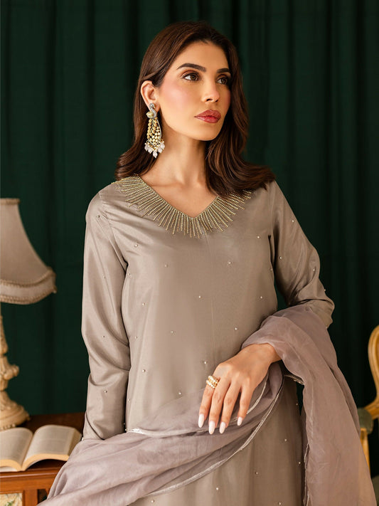 Allure By IH Raw Silk Embellished Stitched 3-Piece Suit-Sanaz