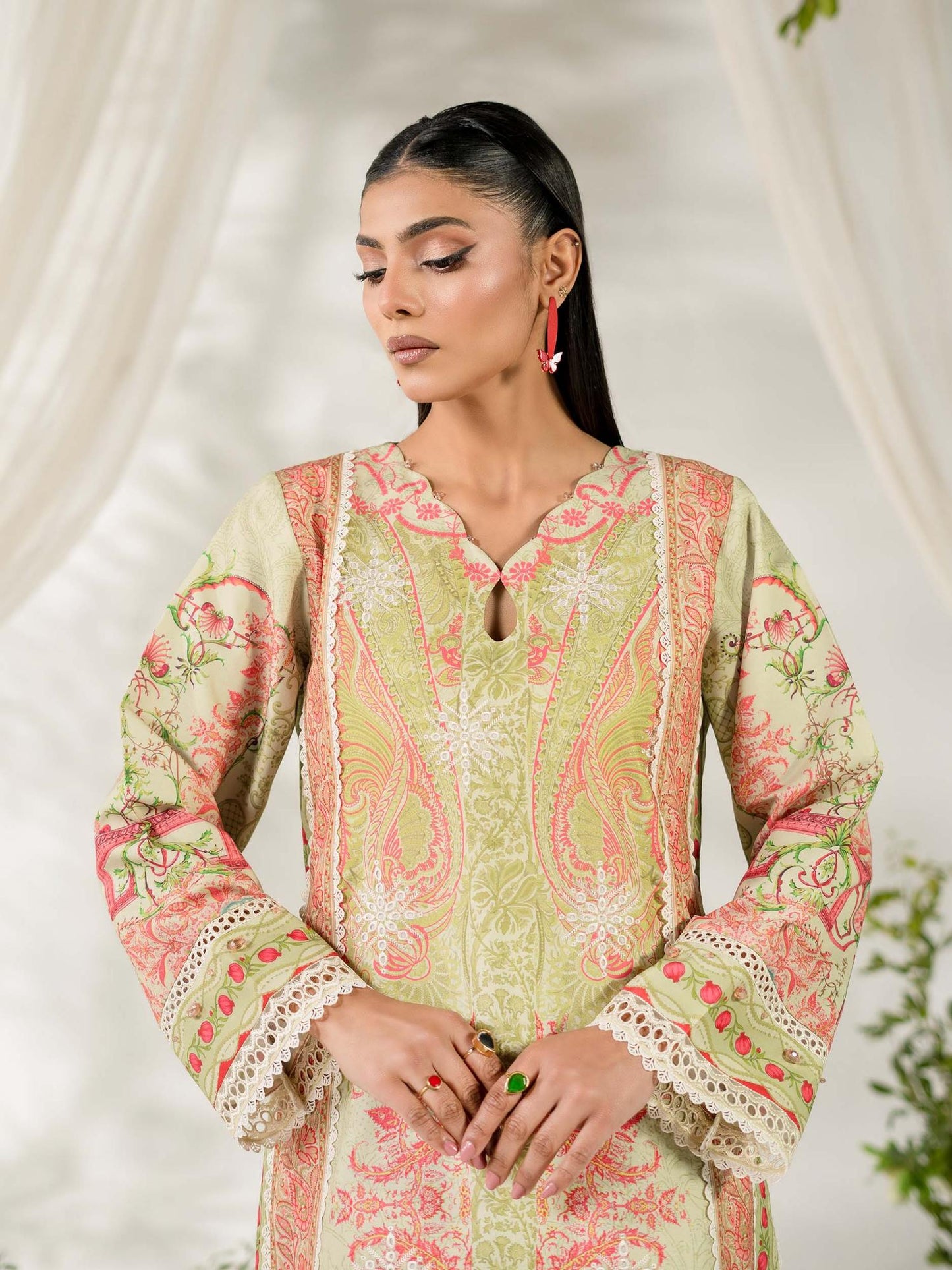 Green Rabazka Lawn Embroidered Unstitched 3-Piece Suit-WUS-PELW-3PCS-S26-05