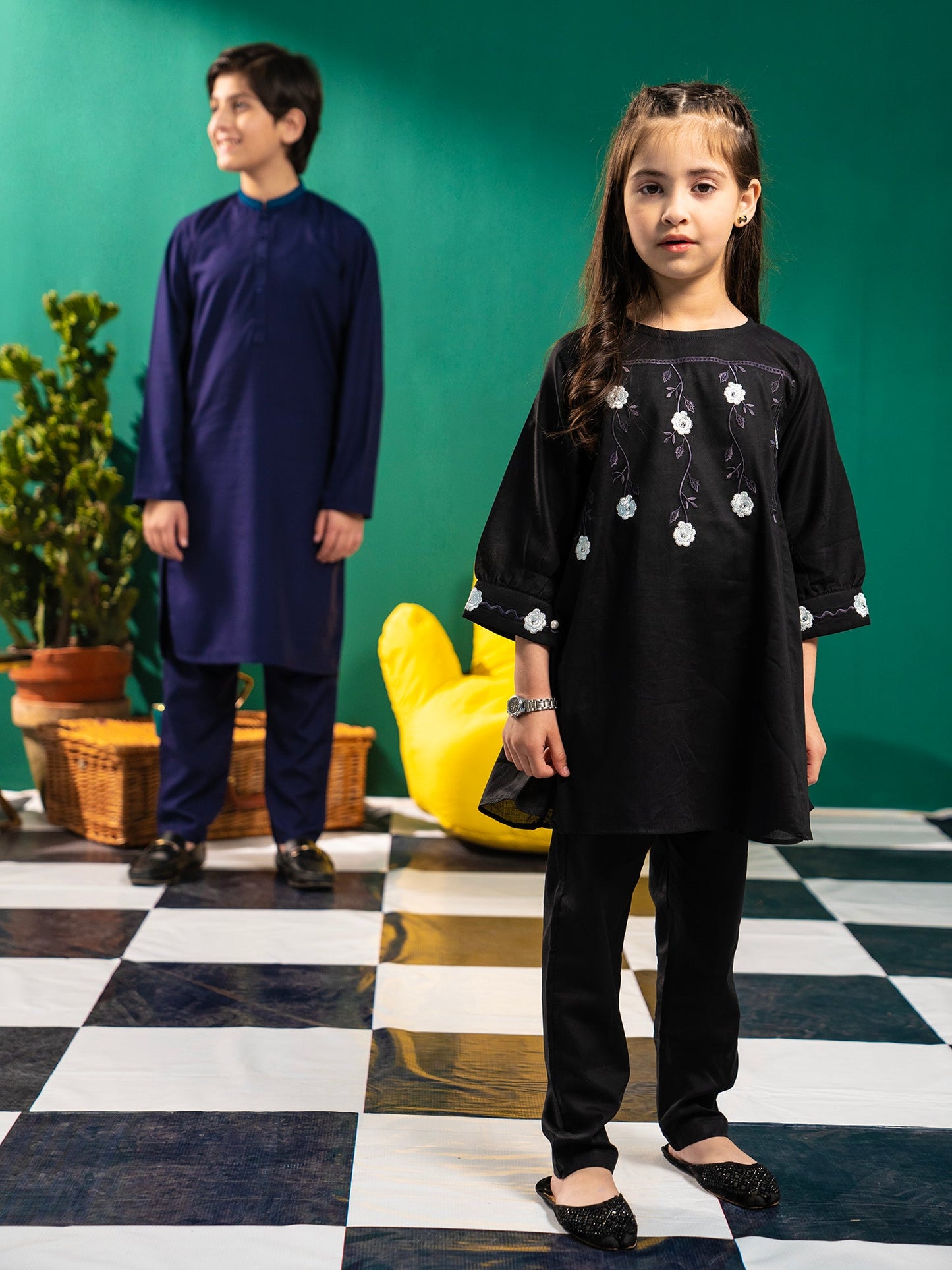 Velvour Girls Cotton Embroidered Stitched 2-Piece Suit-VG75-A