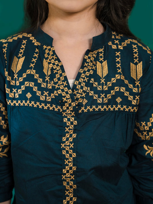 Velvour Girls Cotton Embroidered Stitched 2-Piece Suit- VG77-B