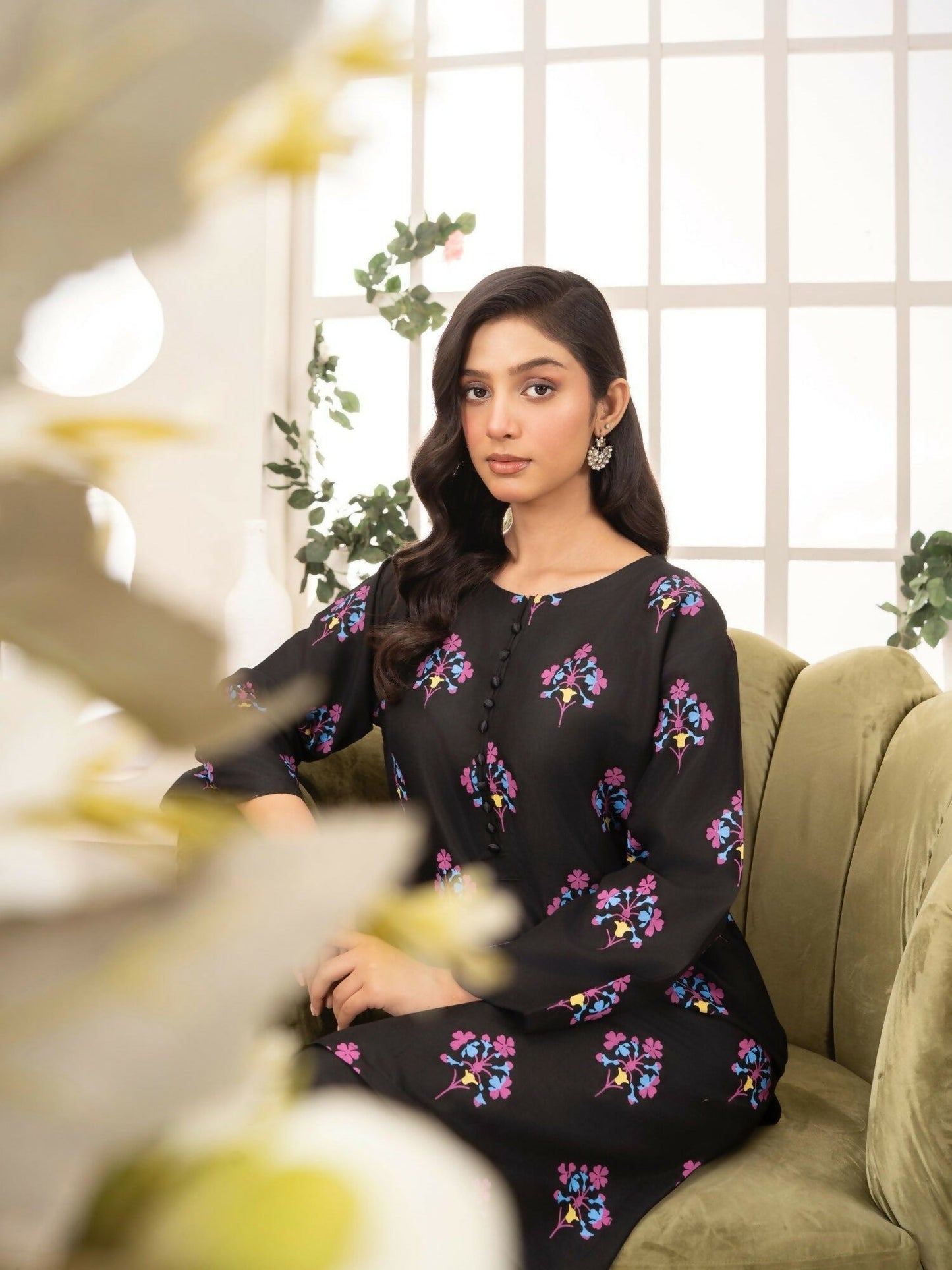 Stylish Collection Aaraish Linen Printed Stitched 2-Piece Suit-Black Blossom