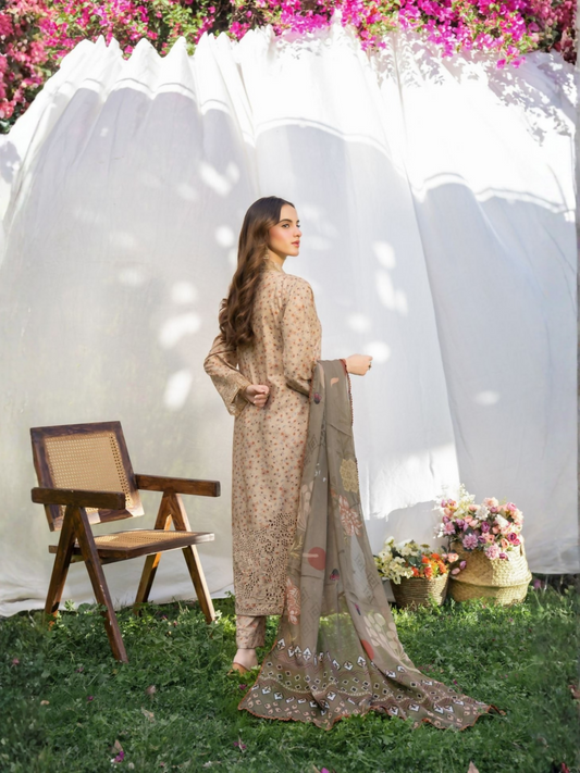 Panache Apparel Serenity Lawn Embroidered Stitched Suit-Desert