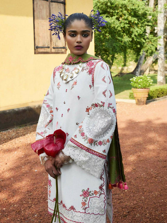 Jugnu by Hussain Rehar Cotton Embroidered Scarf-Navya