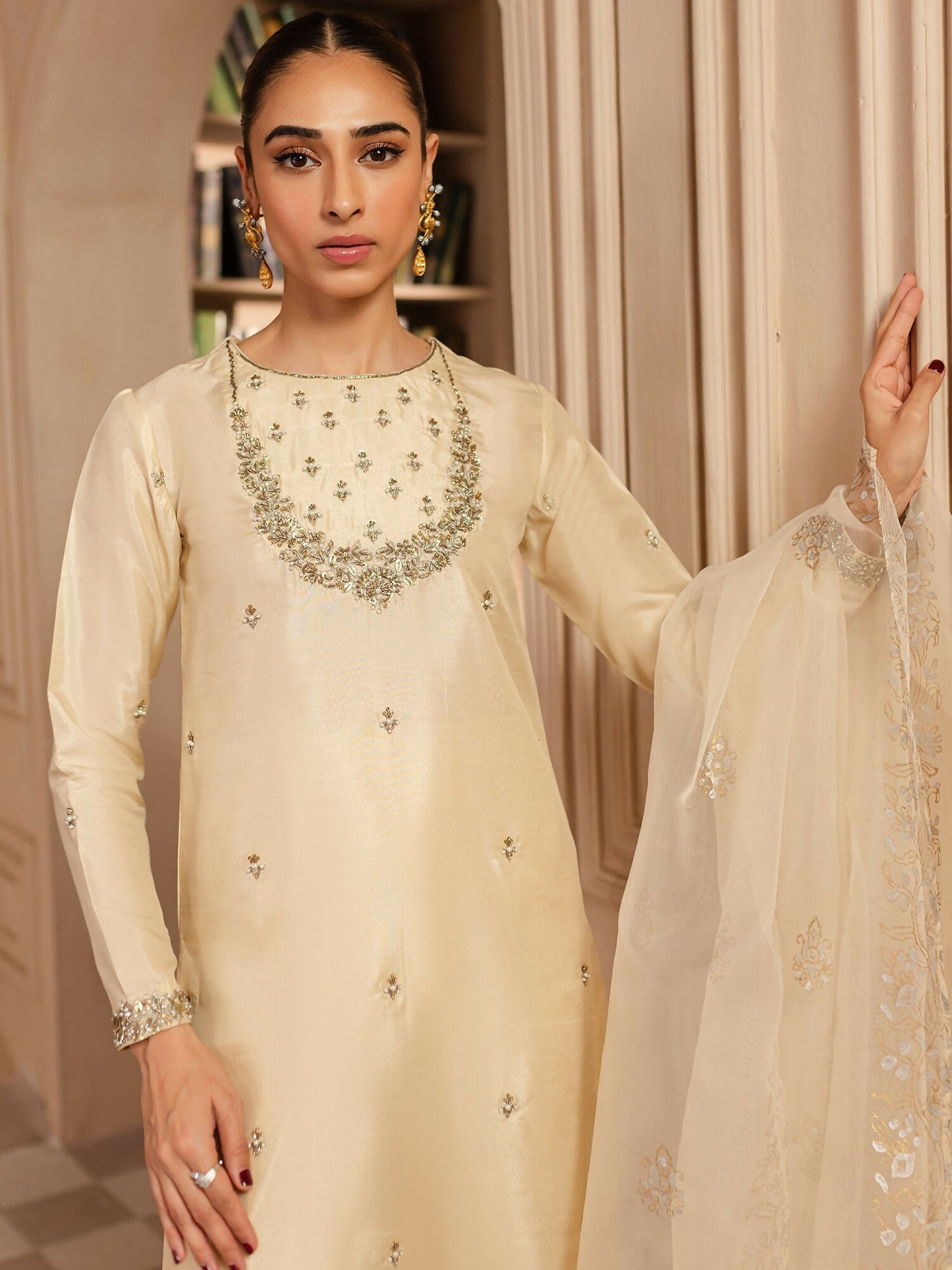 Allure By IH Luxury Pret Raw Silk Embellished Stitched 3-Piece Suit-Charlie