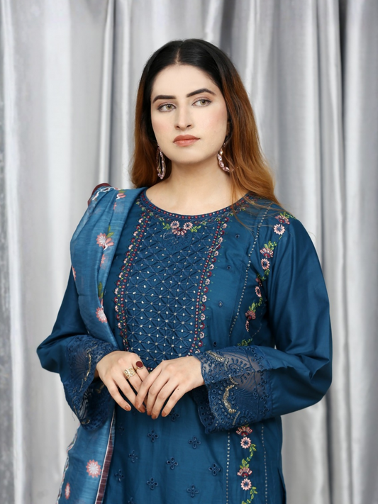 RB Pret & Couture Cotton Embroidered Stitched 3-Piece Suit-07