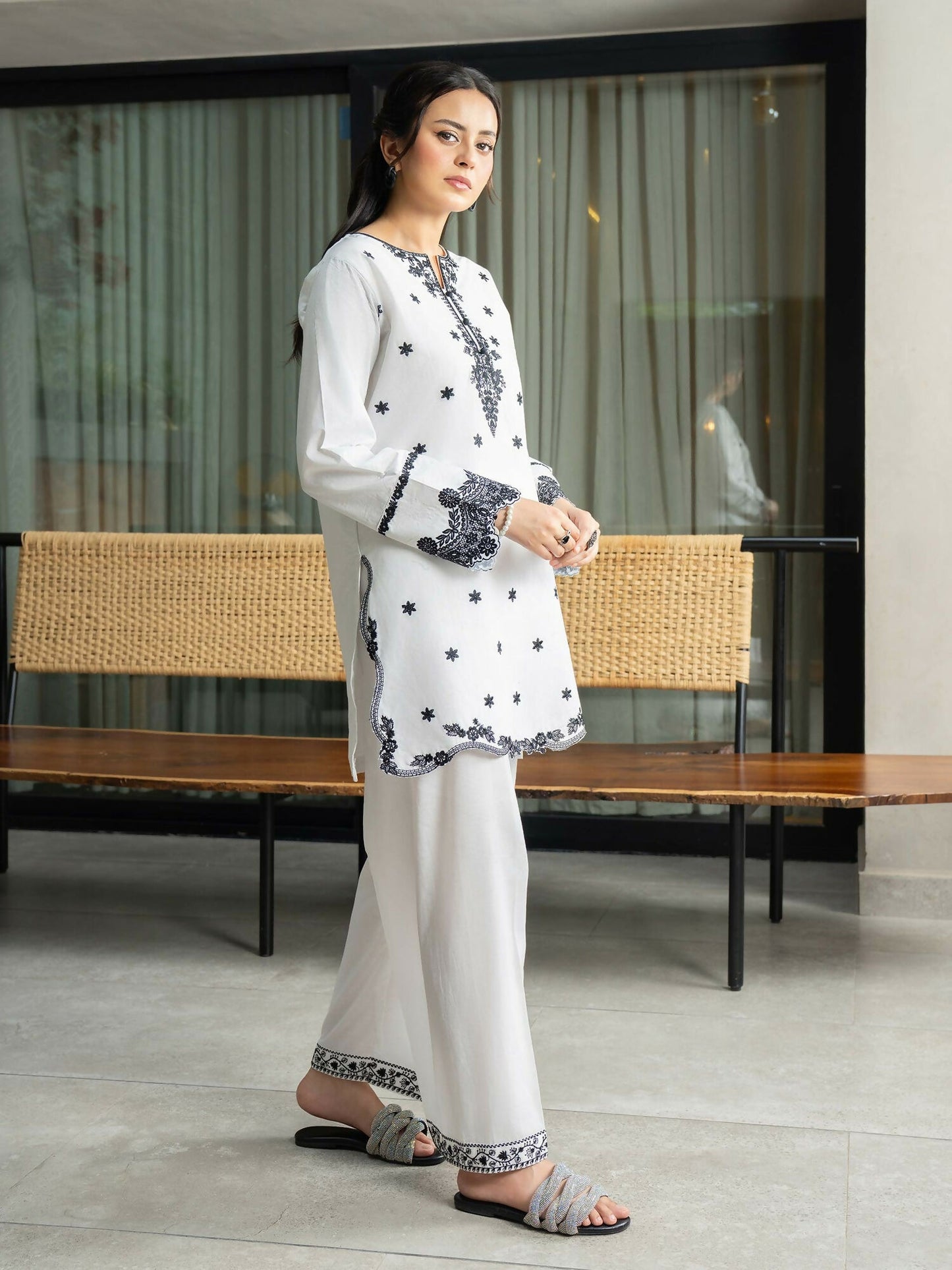 Panache Apparel Solid Story Cotton Lawn Embroidered Stitched Suit-Faye