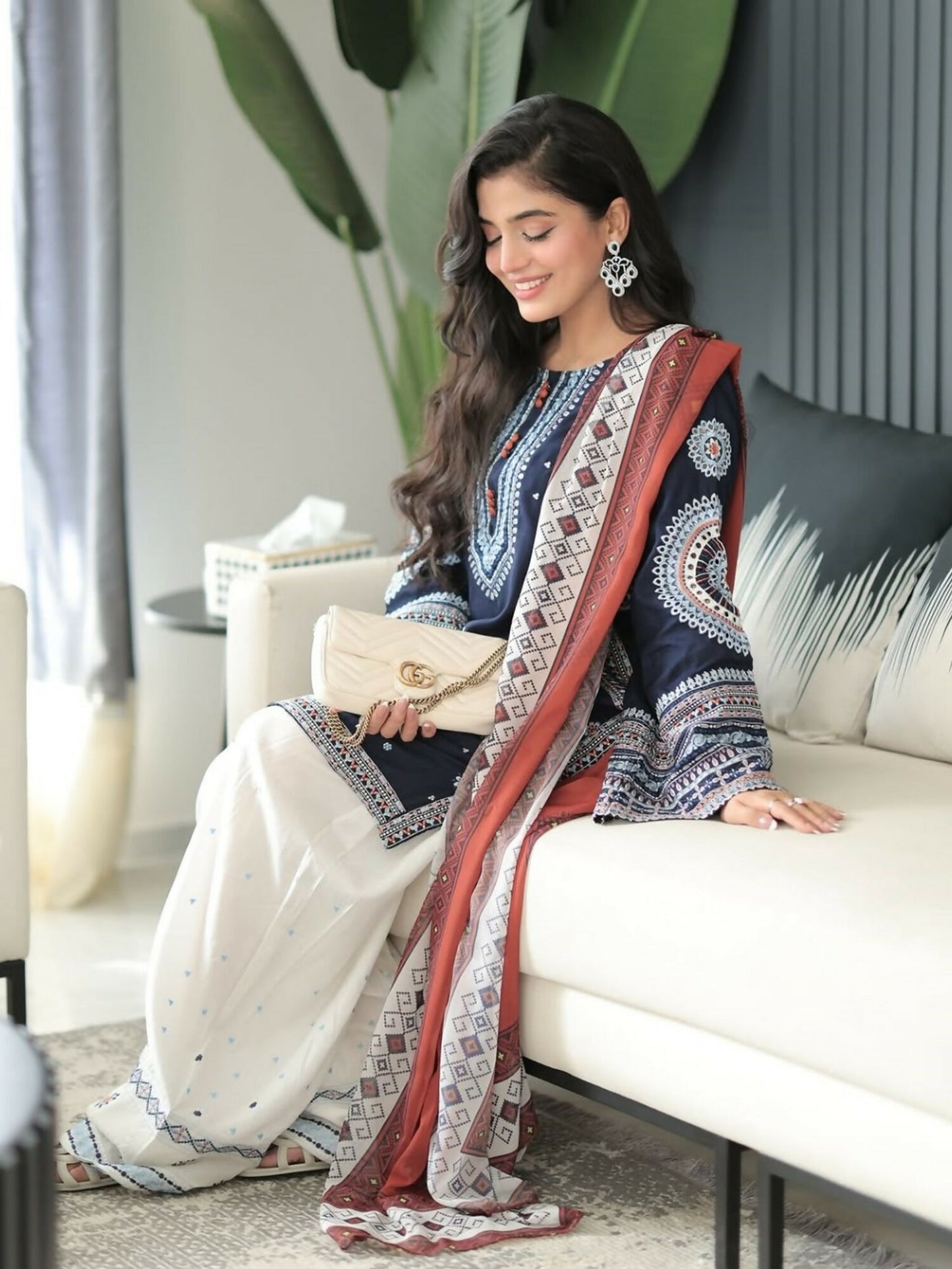 Tehzeeb Libas Lawn Embroidered Stitched 3-Piece Suit-DASTAAN