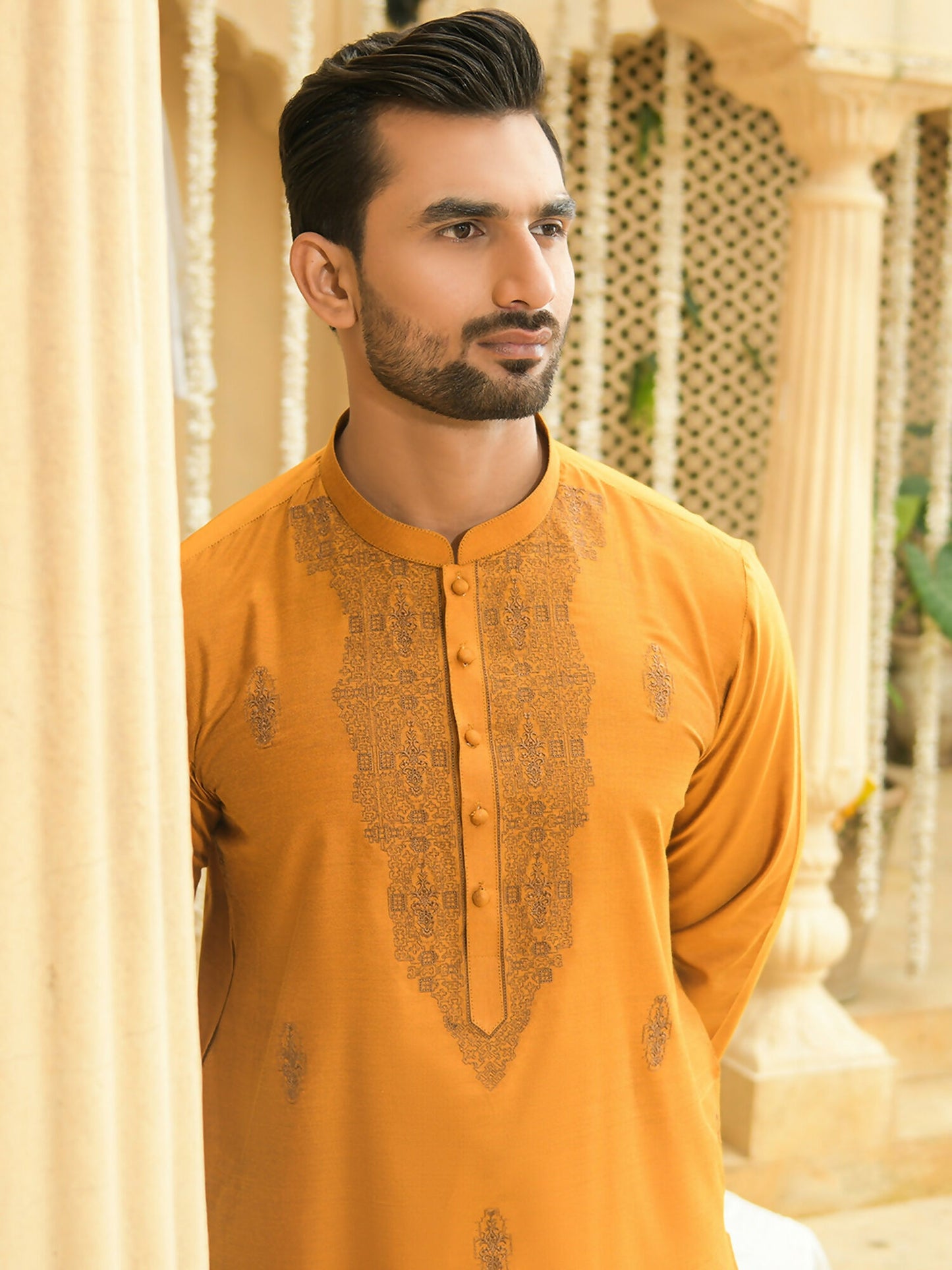 Fabrich Shehnai Men Cotton Silk Embroidered Unstitched Kurta Shalwar-GTS-SK-002