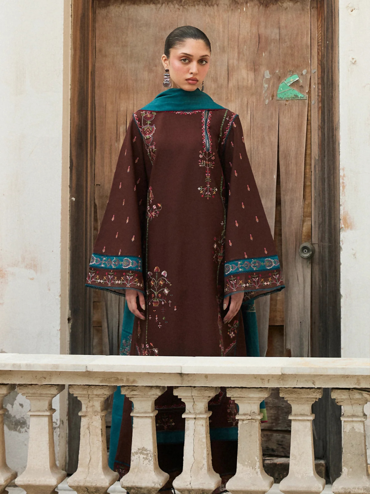 Hussain Rehar Khaddar'25 Embroidered Stitched 3-Piece Suit-Mocha