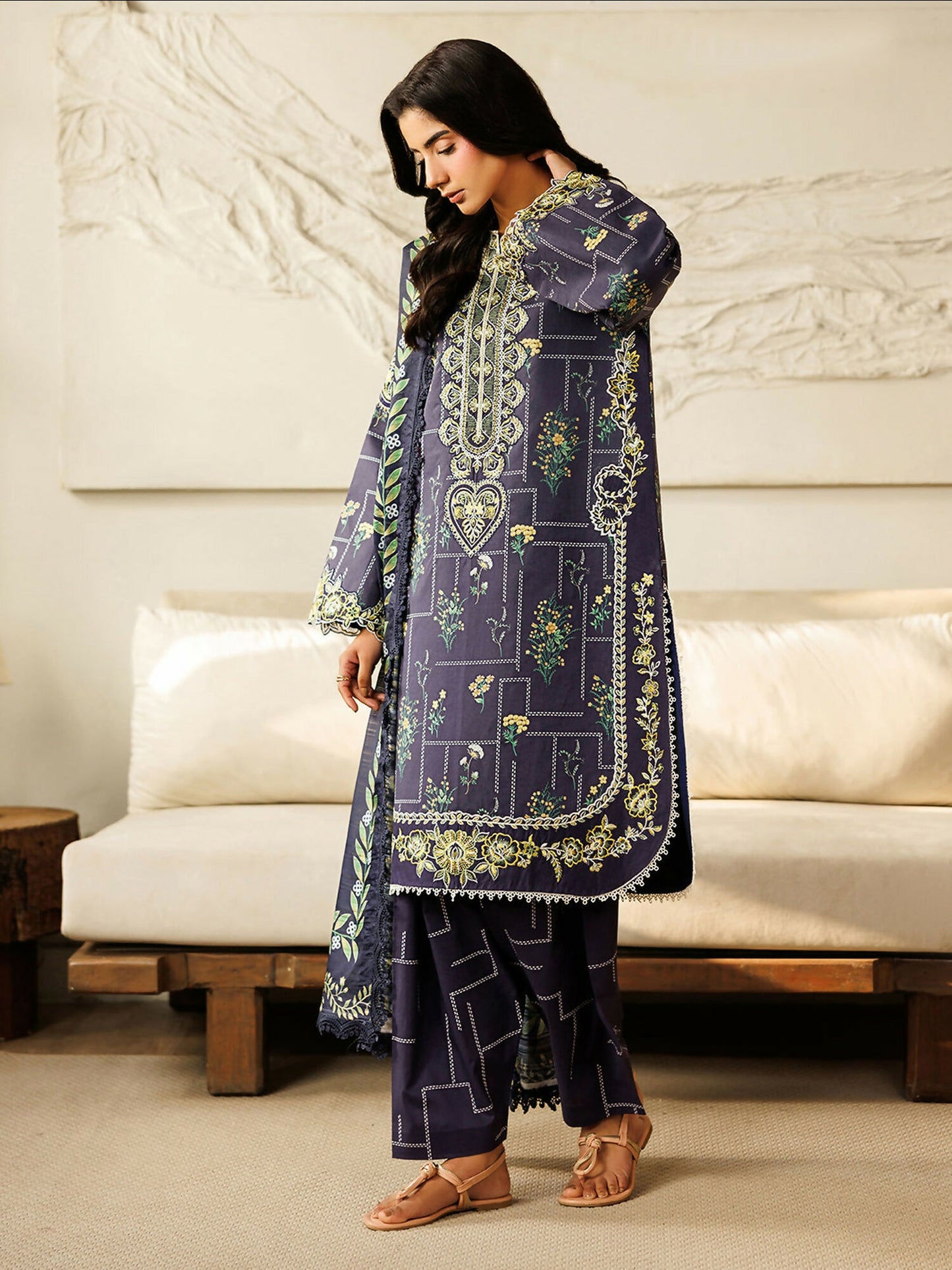 Mahnur Leila Lawn'26 Embroidered Unstitched 3-Piece Suit-L-09