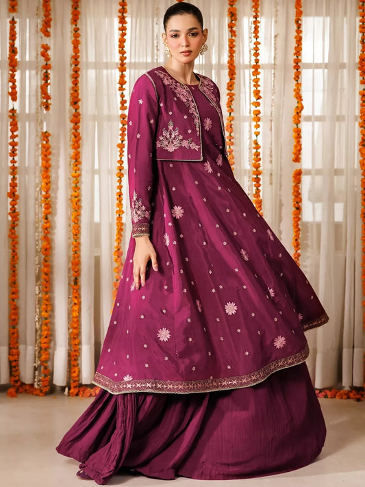 Panache Apparel Noore Eid Edit Raw Silk Embroidered Stitched Suit-Apsara