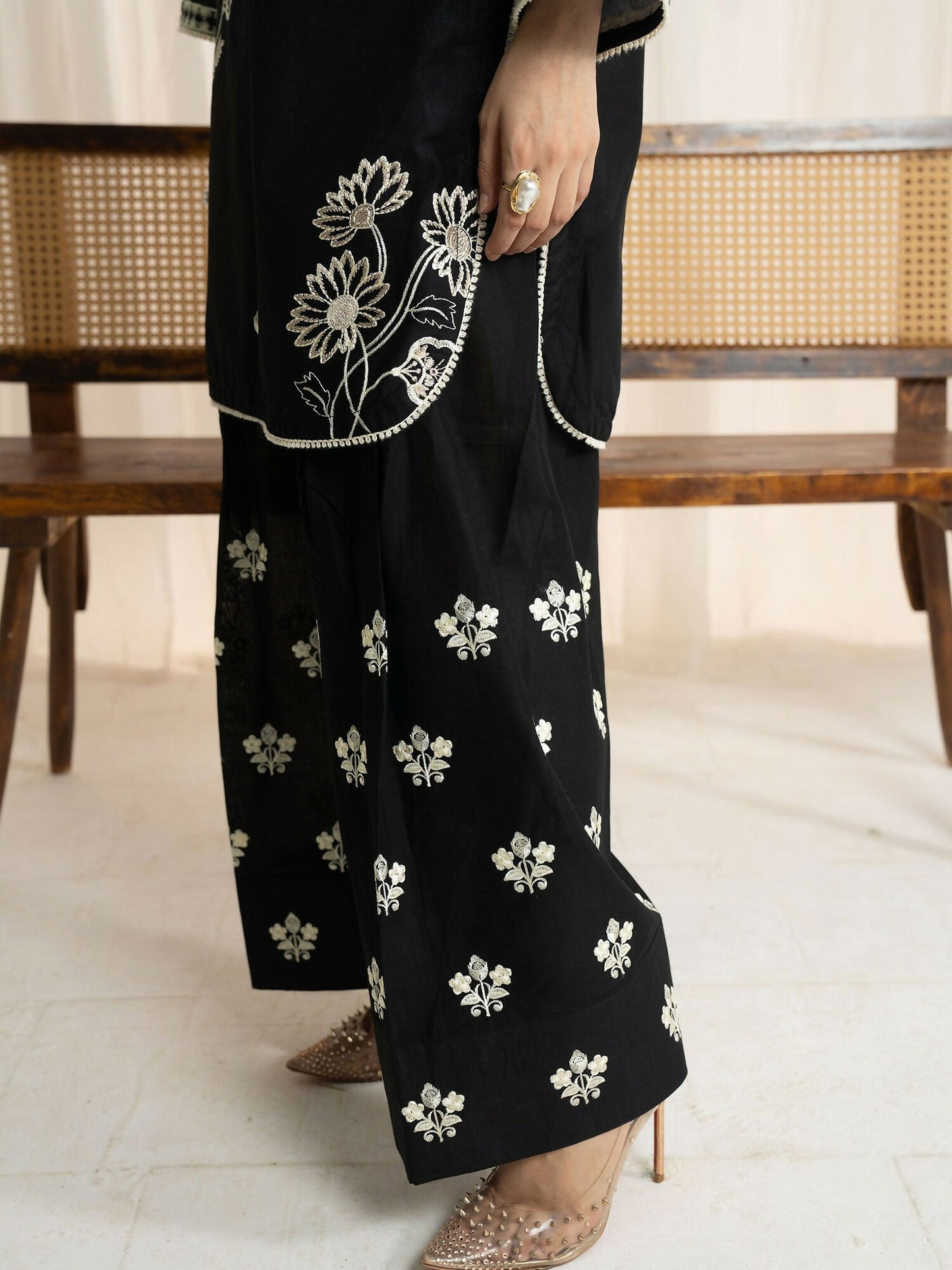 Panache Apparel Monochrome Tales Cotton Lawn Embroidered Stitched Suit-Moonlight Glow