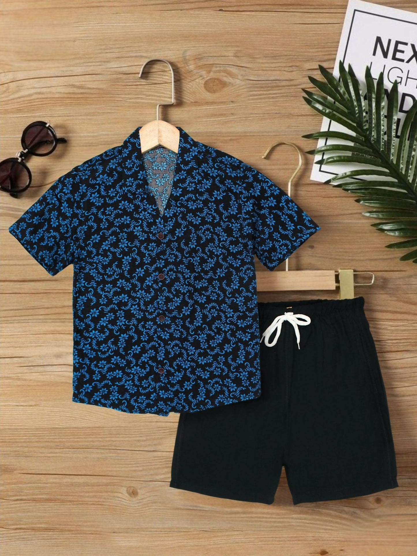 Blue Velvour Boys & Girls Printed Co-ord Set-VC24