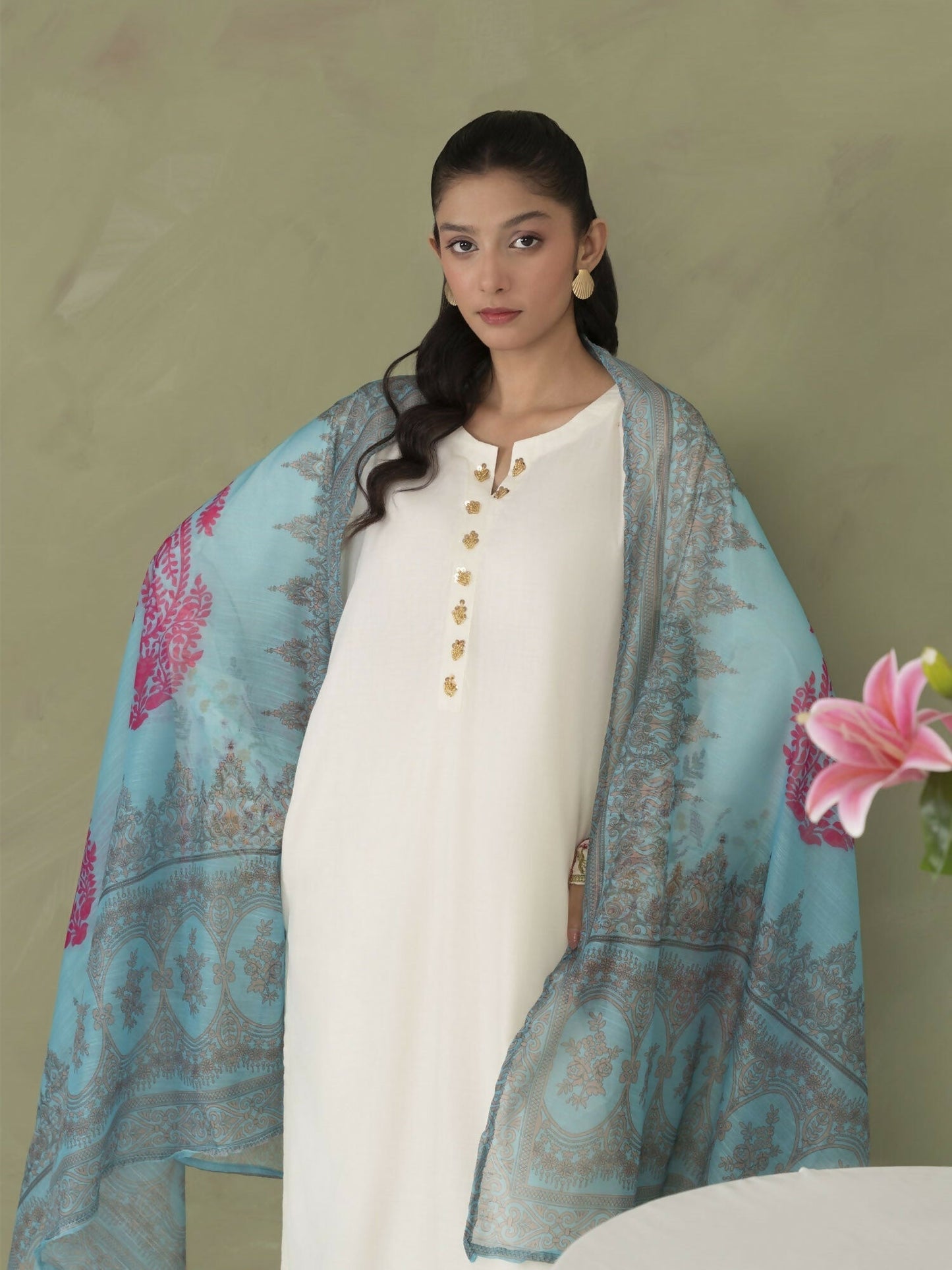Stylish Collection Serene Summer Linen Embroidered Stitched 3-Piece Suit-Kastoor Embroidered