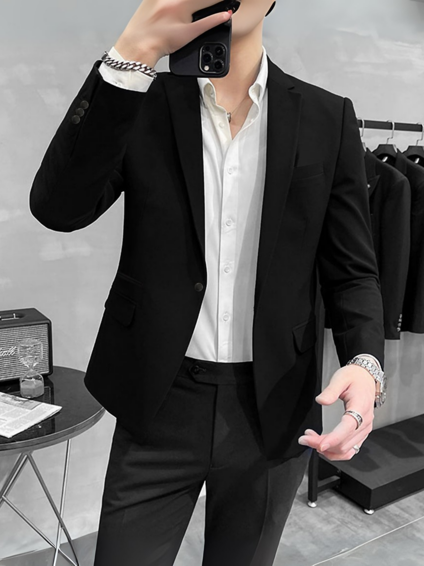 Imported Luxe Crest Black Business Coat for men with premium fabric, elegant crest detail, and tailored fit for formal and business wear.