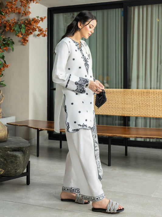 Panache Apparel Solid Story Cotton Lawn Embroidered Stitched Suit-Faye