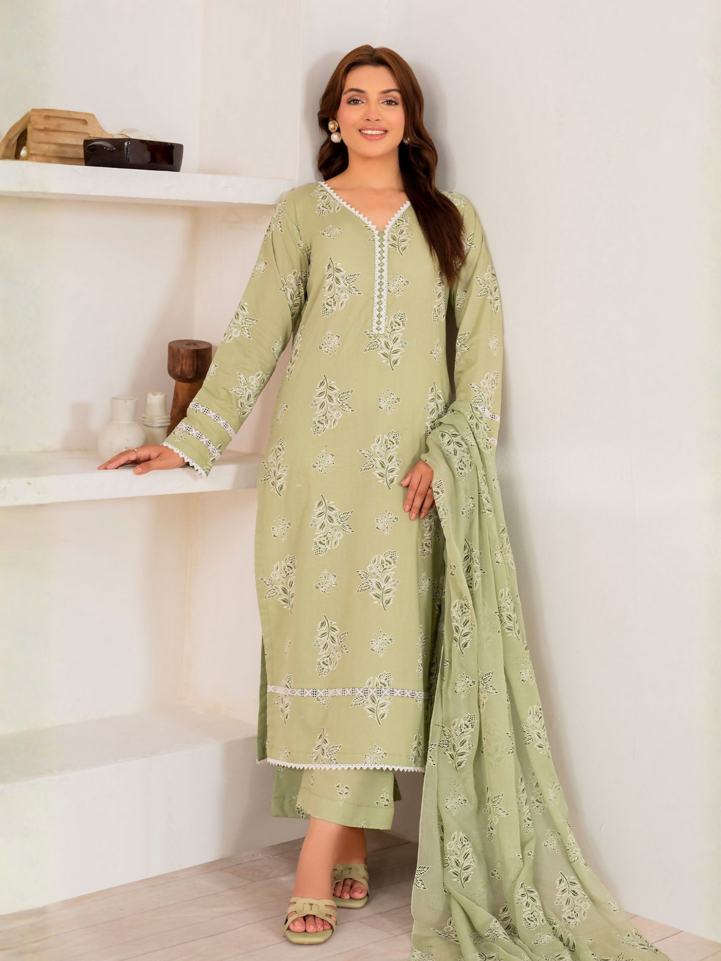 Panache Apparel Daily Essentials RTW Linen Printed Stitched 3-Piece Suit-Mosaic