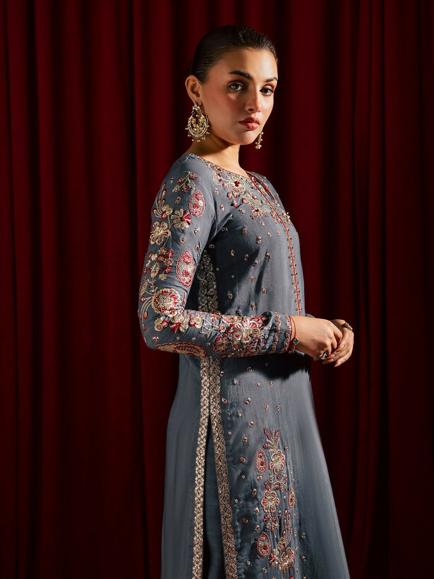 Allure By IH Luxury Pret Raw Silk Embellished Stitched 3-Piece Suit-Jhoomar