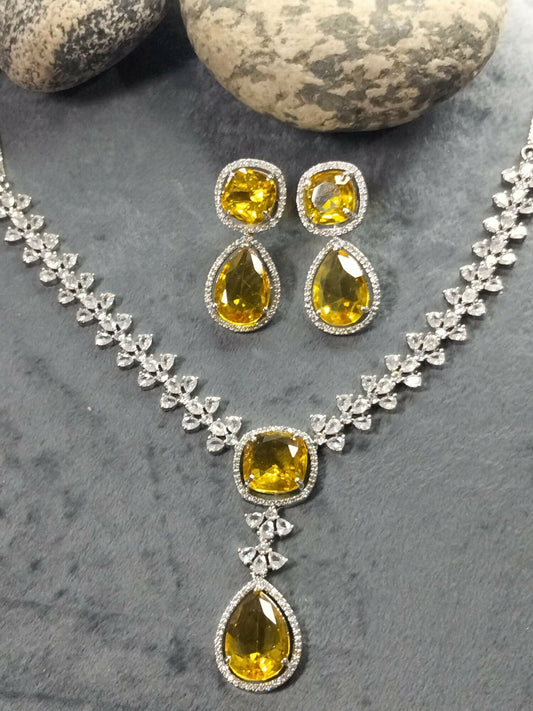 H&A Jewellery One Carat Silver Rhodium Plated American Diamond Set