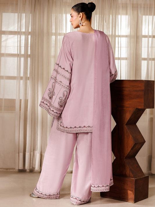 Panache Apparel Noore Eid Edit Sheesha Silk Embroidered Stitched Suit-Gull