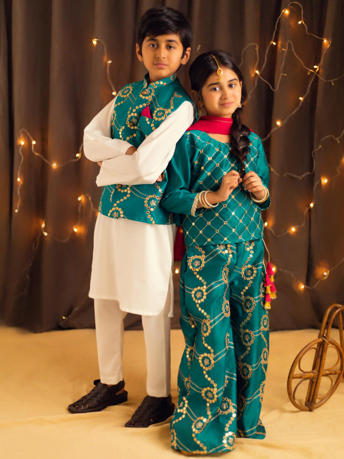 Kidoz Kloset Raw Silk Embroidered Stitched 3-Piece Suit-Dazzling Delight-Teal Embroidered Palazzo Set