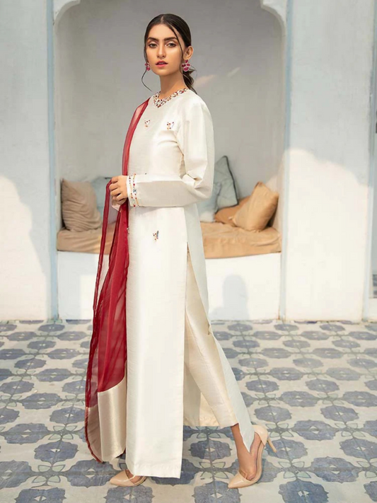 Allure By IH Raw Silk Embellished Stitched 3-Piece Suit-Regal