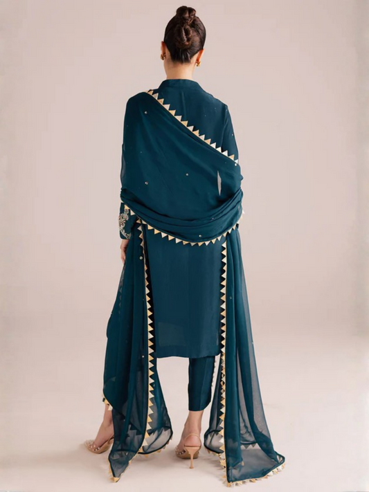 Allure By IH Silver Night Tussel Silk Embroidered Stitched 3-Piece Suit-Eclipse