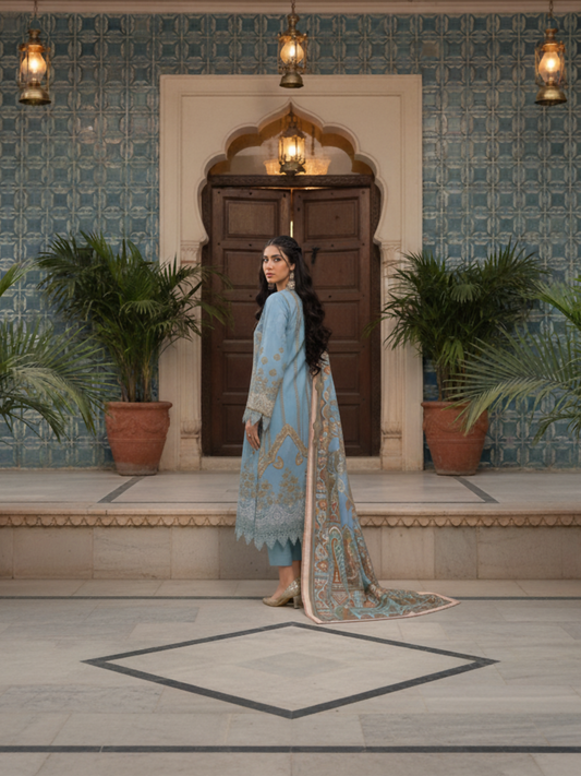 Mausummery Khaddar Printed Unstitched 3-Piece Suit-Opal