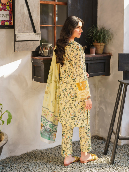 Panache Apparel Lawn Embroidered Stitched Suit-Canary
