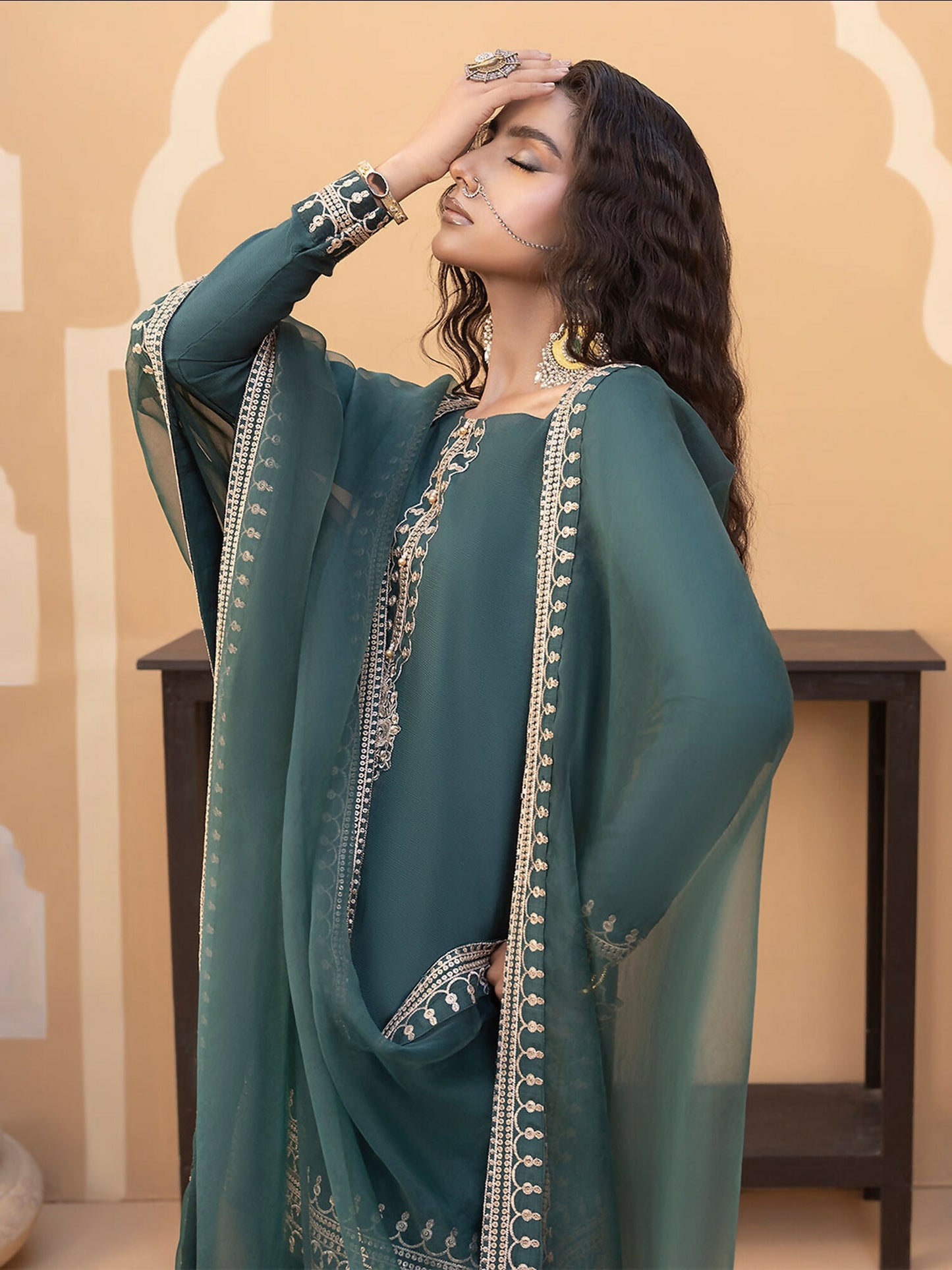 Hemstitch Raw Silk Embroidered Stitched Gharara-Jasmine