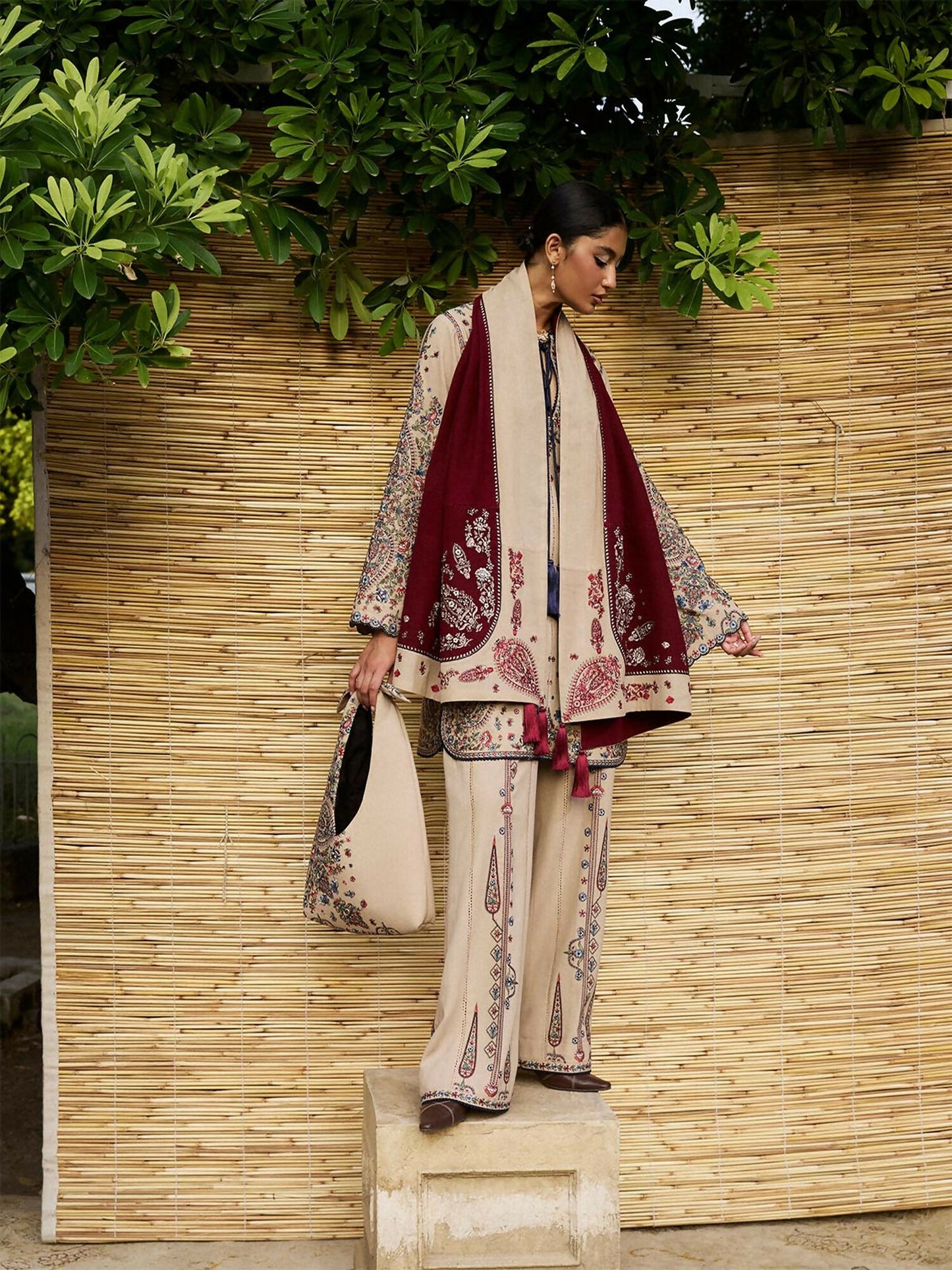 Jugnu By Hussain Rehar AW 25 - Edit I Karandi Embroidered Scarf-Naaz