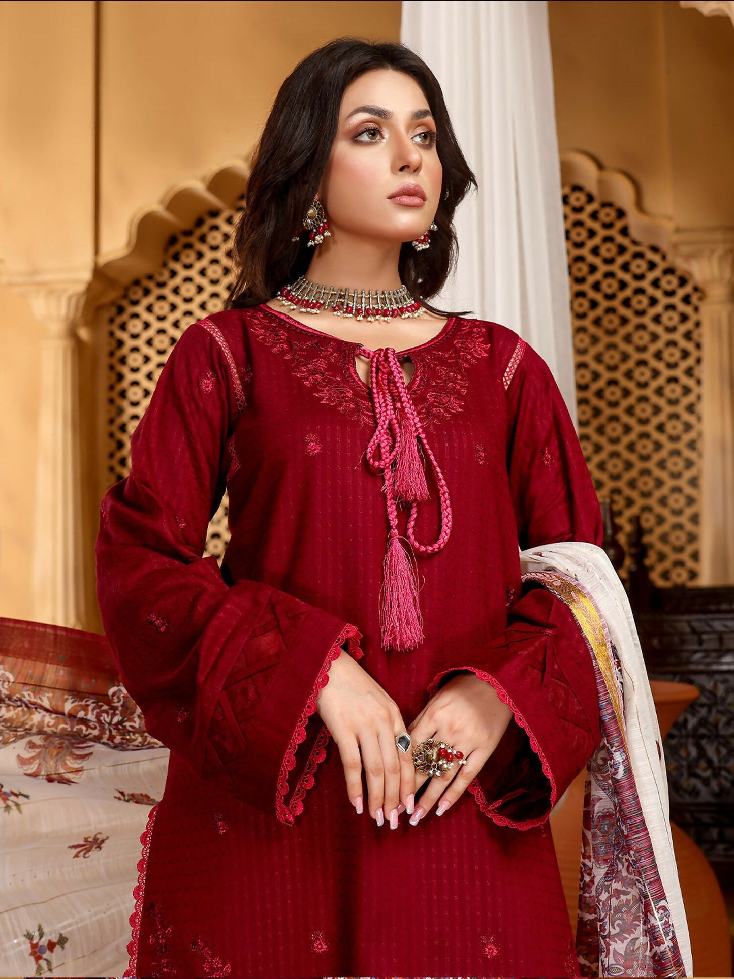 Binilyas Dobby Embroidered Unstitched 3-Piece Suit-D 741-B
