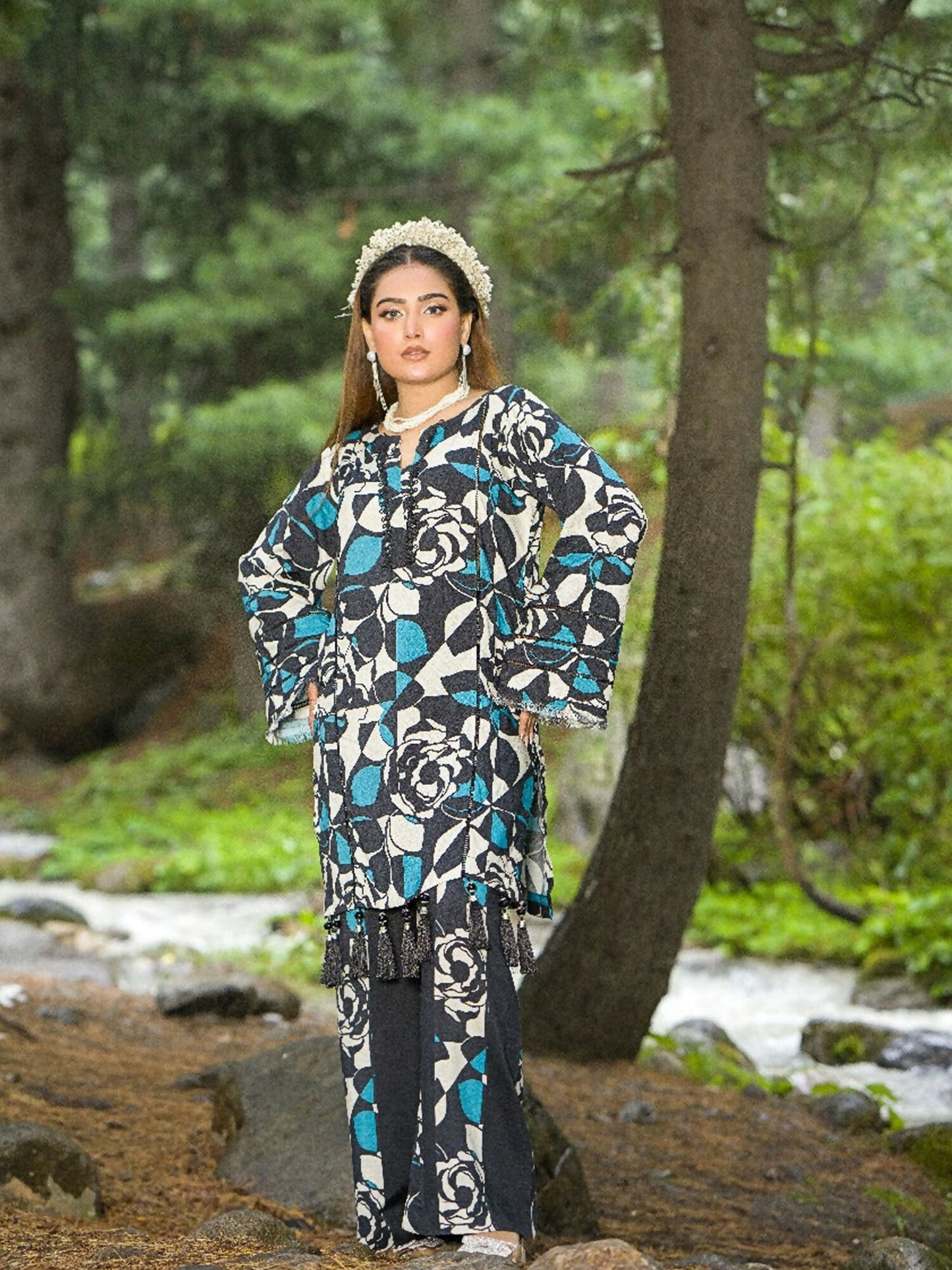 HU Studios Doriya Linen Printed Stitched 2-Piece Suit-Khwab-e-Naz