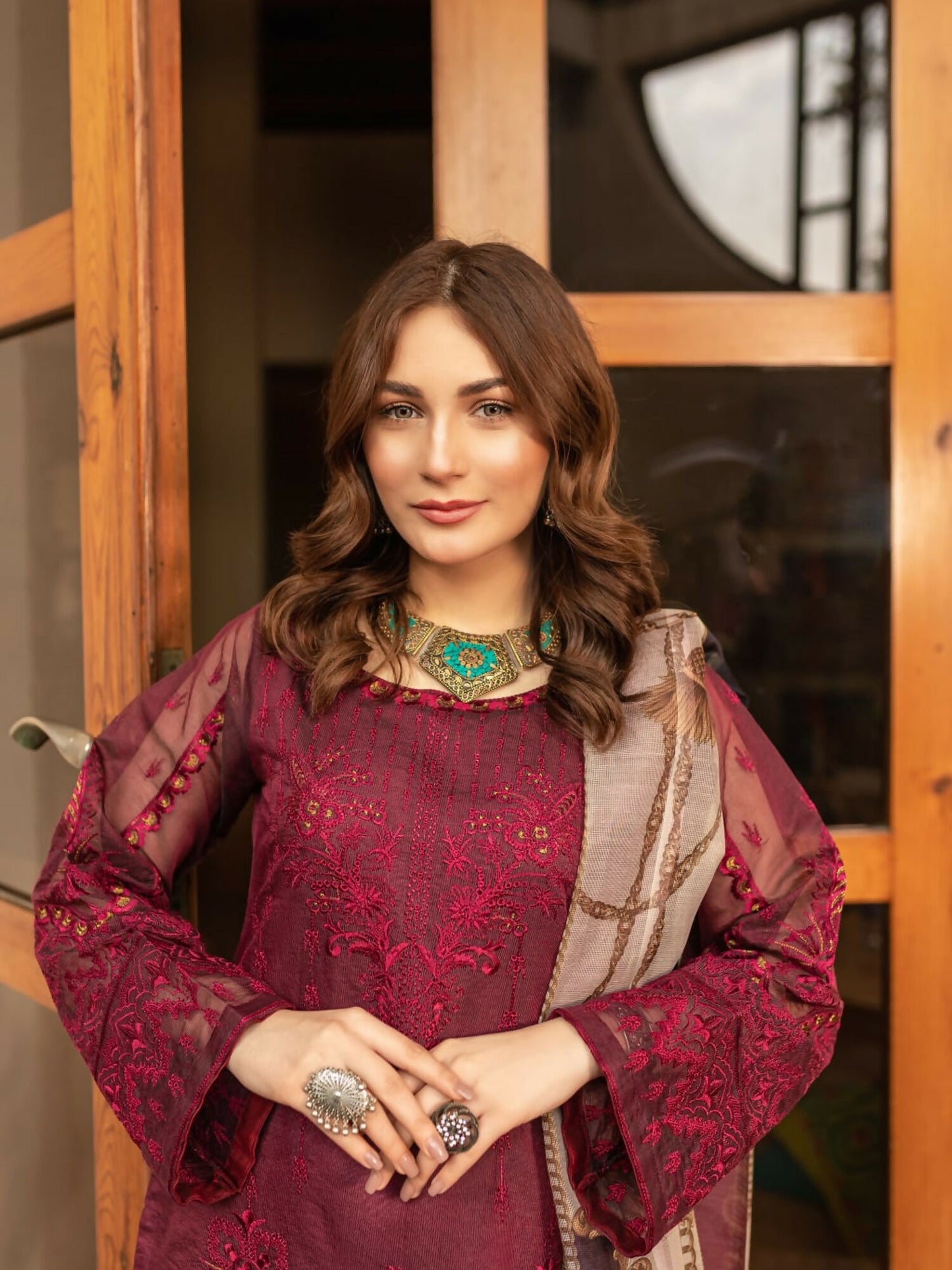 Panache Apparel Organza Net Embroidered Stitched 2-Piece Suit-Ozzy