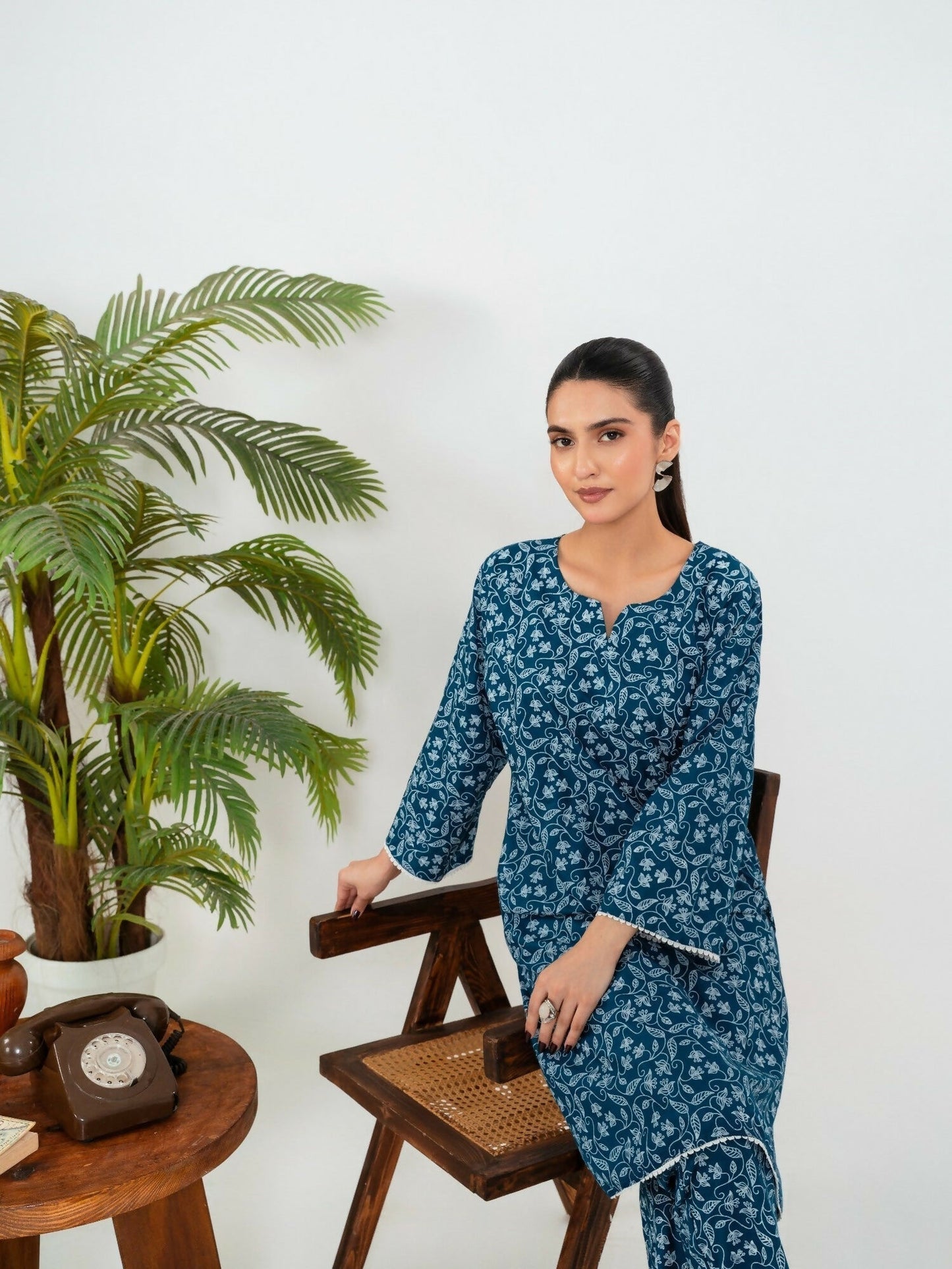 Stylish Collection Enchant Pret Linen Printed Co-Ord Set-Leaf Teal