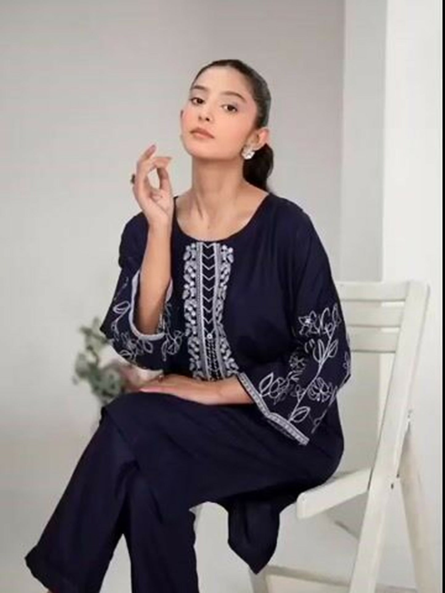 Stylish Collection Aaraish Linen Embroidered Stitched 2-Piece Suit–Embellish Blue