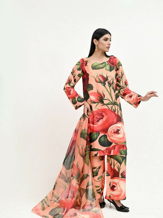 Imran Aftab Valentine's Day Raw Silk Printed Unstitched 3-Piece Suit-IAVD 05