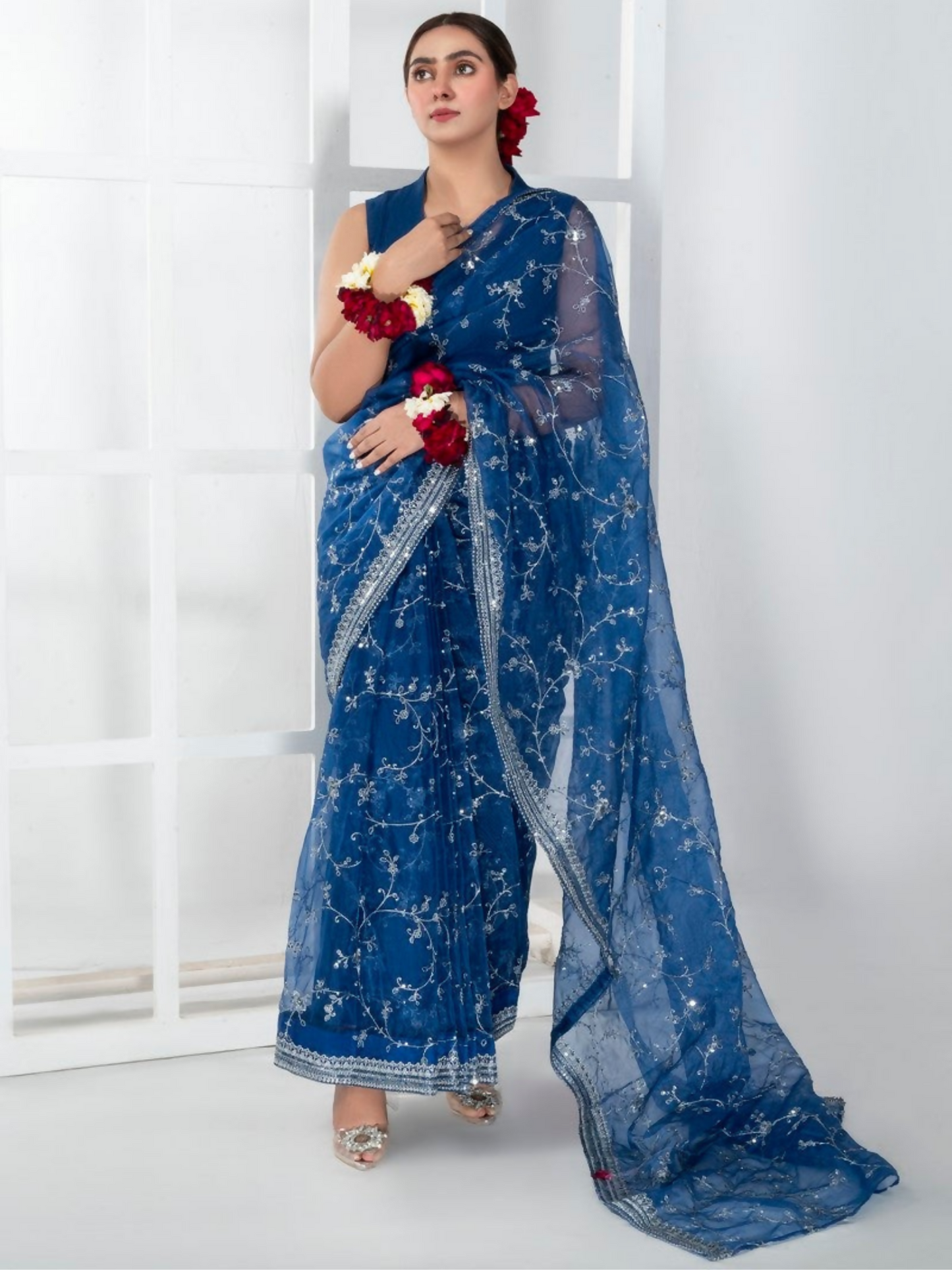 Imran Aftab Lux Winter Wedding Organza Embroidered Unstitched Saree-IASC-27