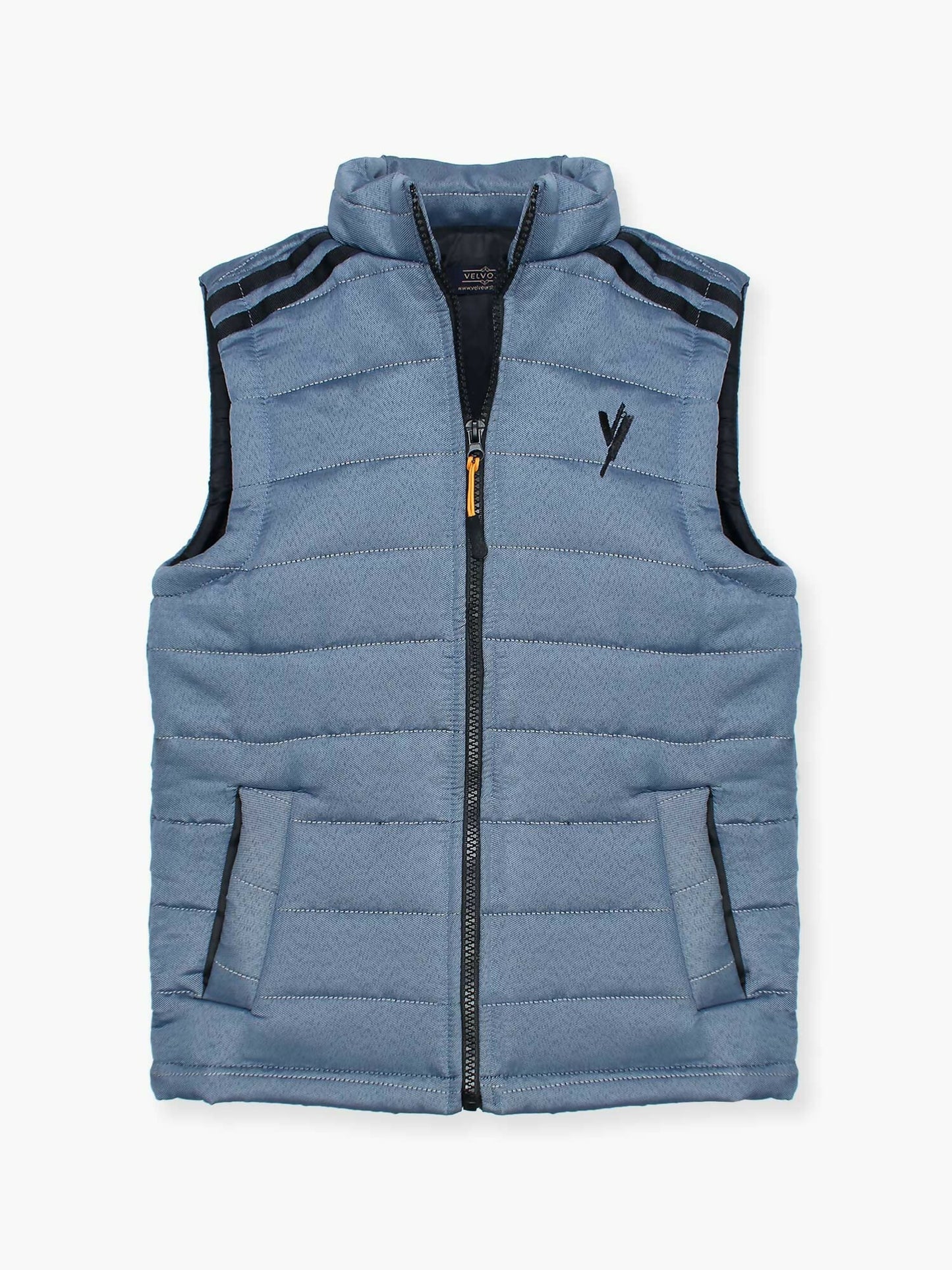 Blue Velvour Printed Puffer Jacket- VJ35-F