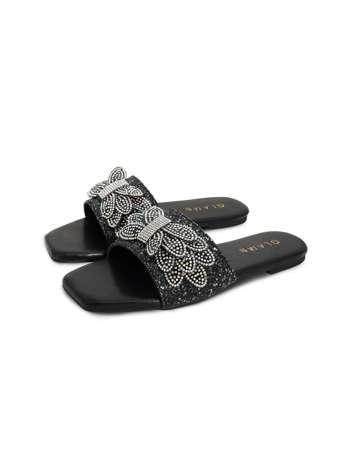 Black and white Royale Leather Women’s Slides-774