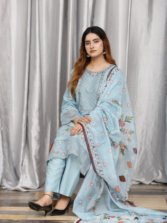 RB Pret & Couture Cotton Embroidered Stitched 3-Piece Suit-10