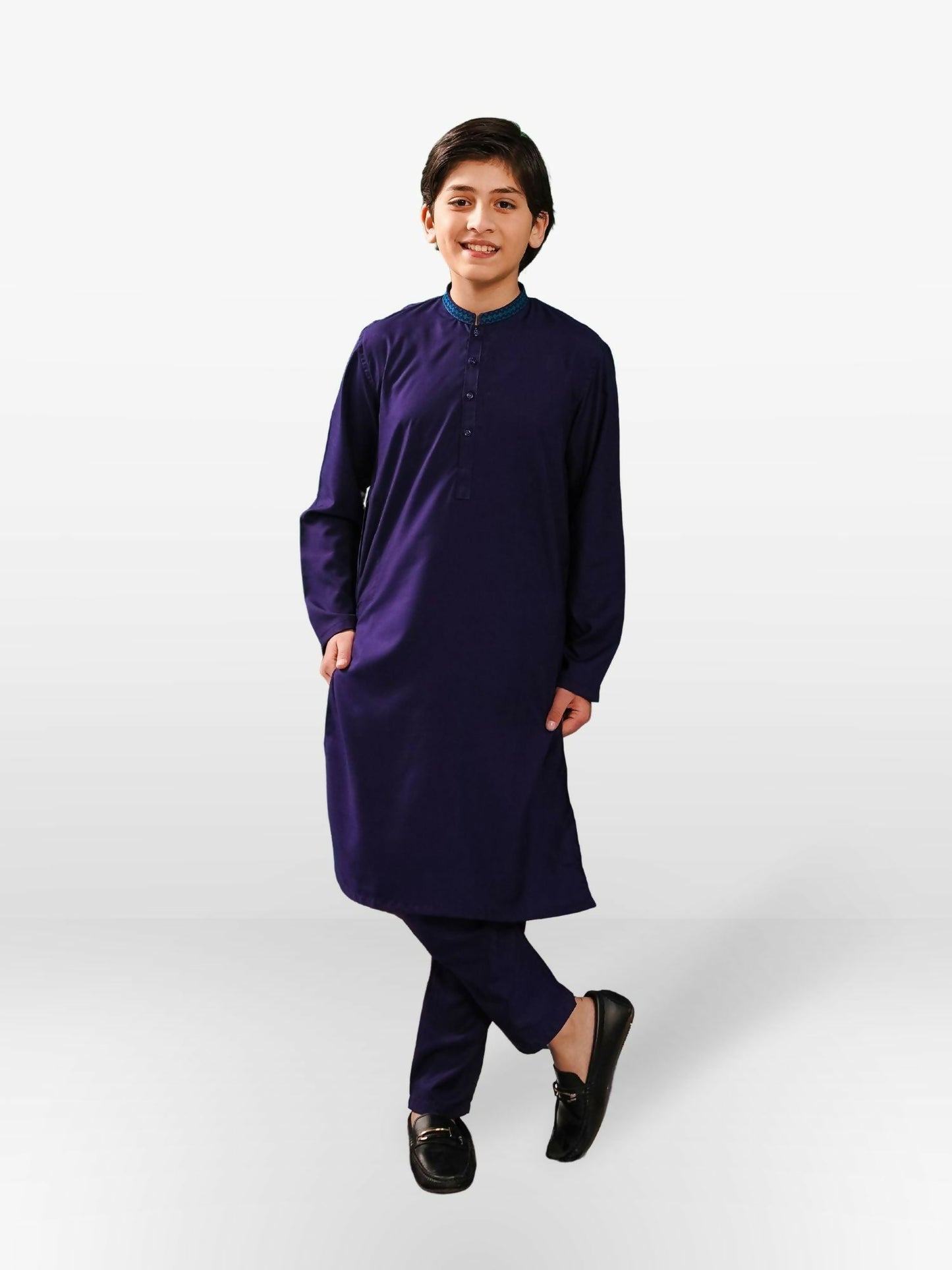 Royal Purple Velvour Boys Embroidred Shalwar Kameez-VB172-B