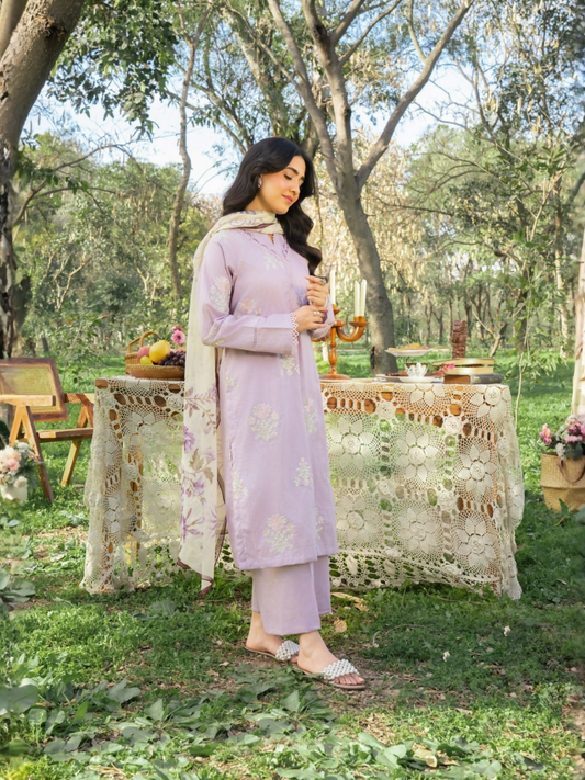 Panache Apparel Serenity Cotton Lawn Embroidered Stitched Suit-Wisteria