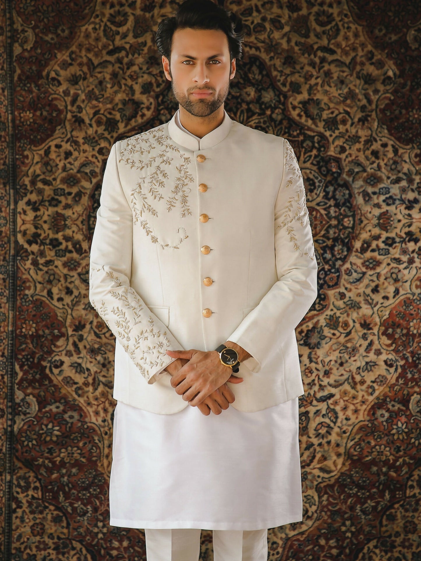 Gem Garments The Sartorial Edit Raw Silk Embellished Prince Coat-Arash
