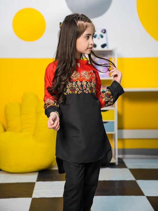 Velvour Girls Cotton Embroidered Stitched 2-Piece Suit- VG79-A