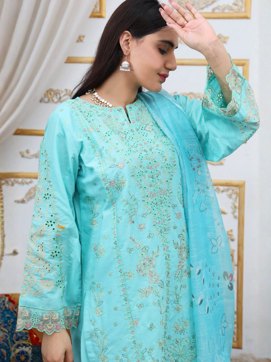 RB Pret & Couture Cotton Embroidered Stitched 3-Piece Suit-13